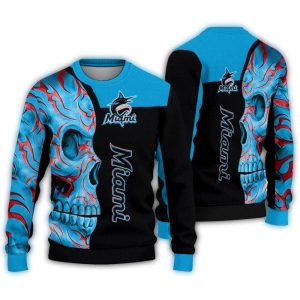 Miami Marlins Skull Swirl Ugly Christmas Sweater For Fans