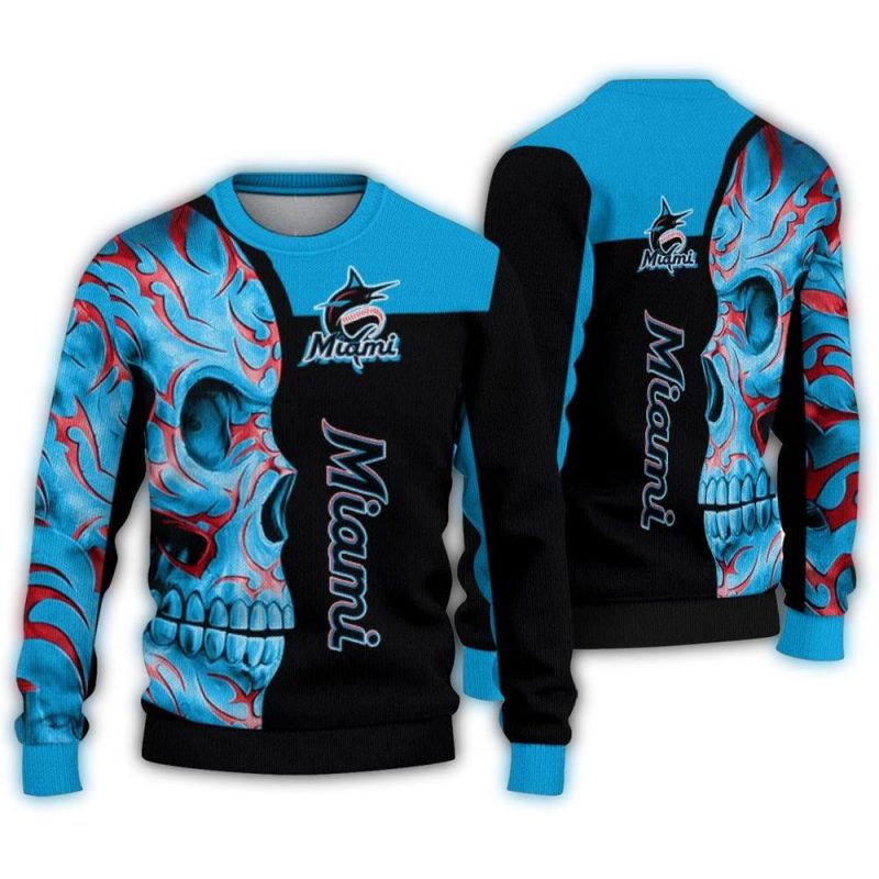 Miami Marlins Skull Swirl Ugly Sweater 1
