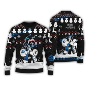 Miami Marlins Snoopy & Woodstock Winter Sweater - Ugly Holiday Knit