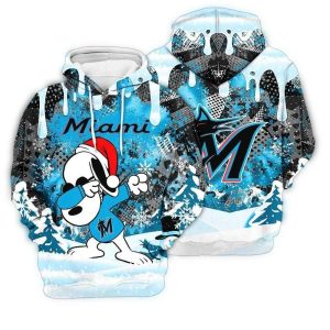 Miami Marlins Snoopy Dabbing Peanuts All-Over Print Hoodie For Fans