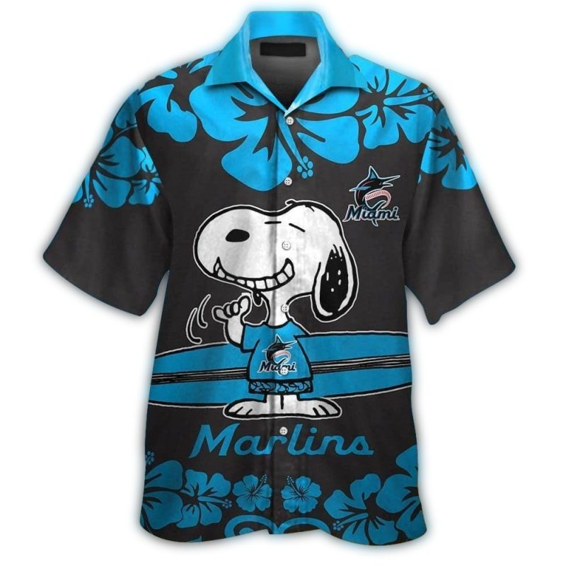 Miami Marlins Snoopy Surf Flower Tropical Hawaiian Shirt 1