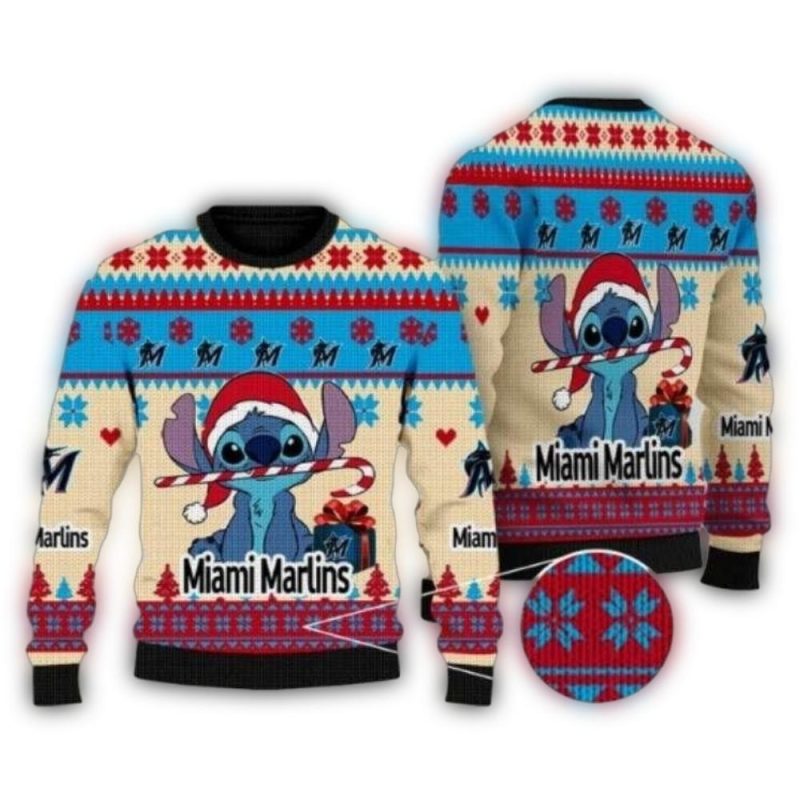 Miami Marlins Stitch Christmas Ugly Sweater 1