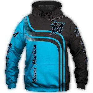 Miami Marlins Blue And Black Striped All-Over Print Hoodie For Fans