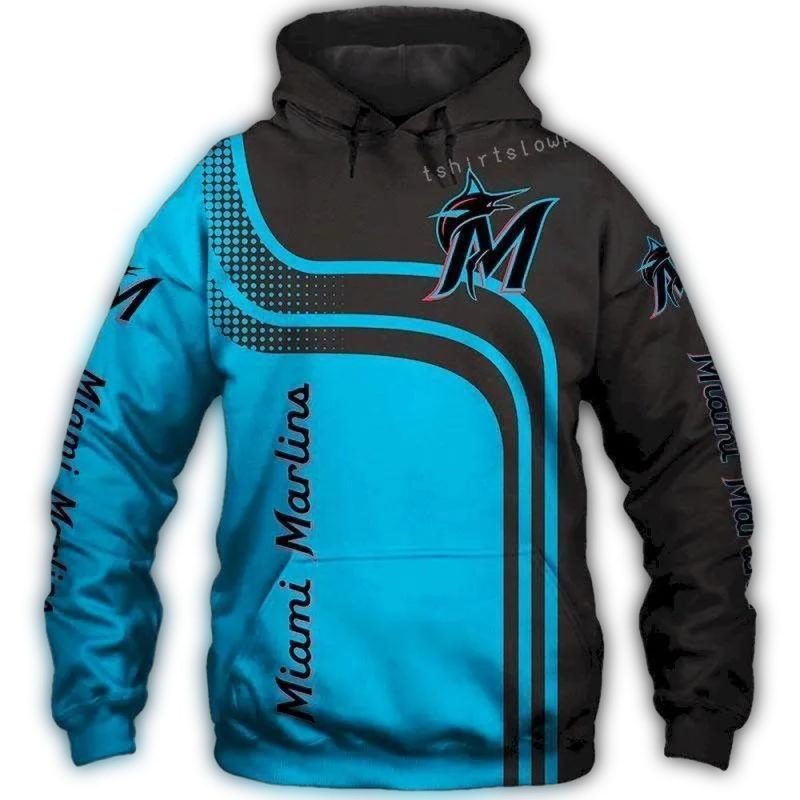 Miami Marlins Stripe Blue and Black AOP Hoodie 1