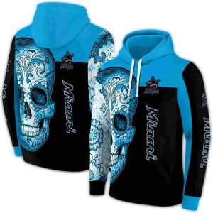 Miami Marlins Sugar Skull All-Over Print Hoodie For Fans