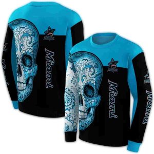 Miami Marlins Sugar Skull All-Over Print Sweatshirt For Fans