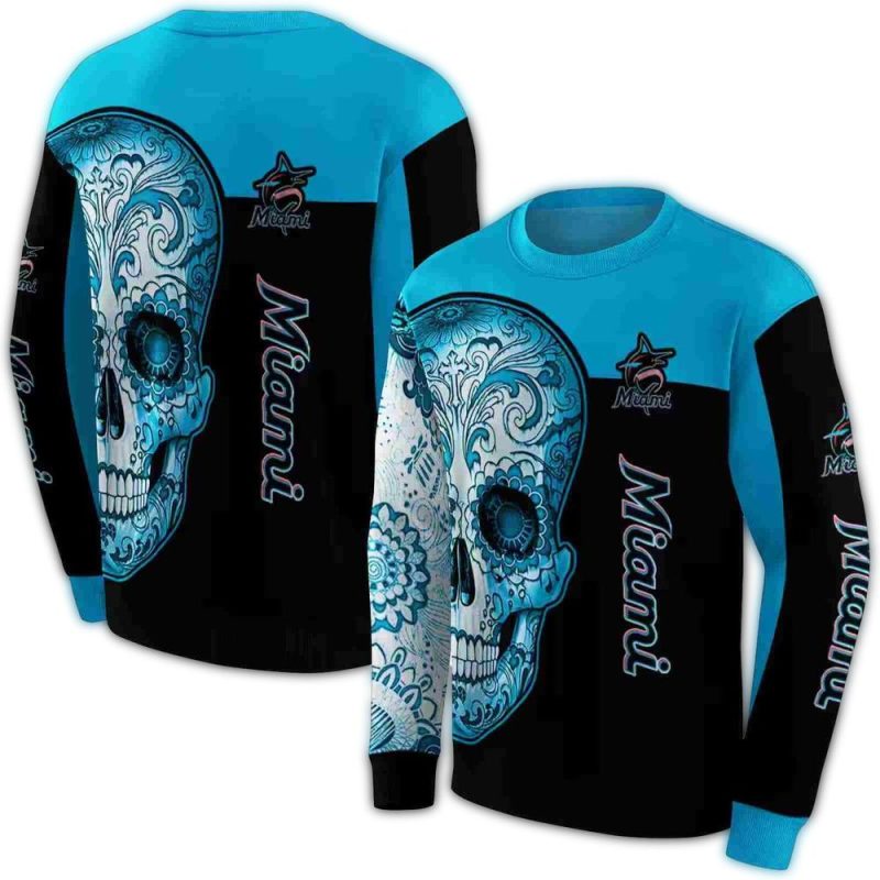 Miami Marlins Sugar Skull AOP Sweatshirt 1