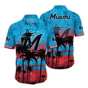 Miami Marlins Sunset Palm Hawaiian Shirt - Tropical Baseball Style Tee