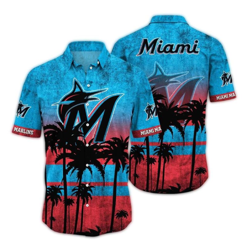 Miami Marlins Sunset Palm Hawaiian Shirt 1