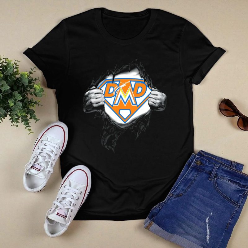 Miami Marlins Super Dad Hero Logo Superman Edition T Shirt Black 1