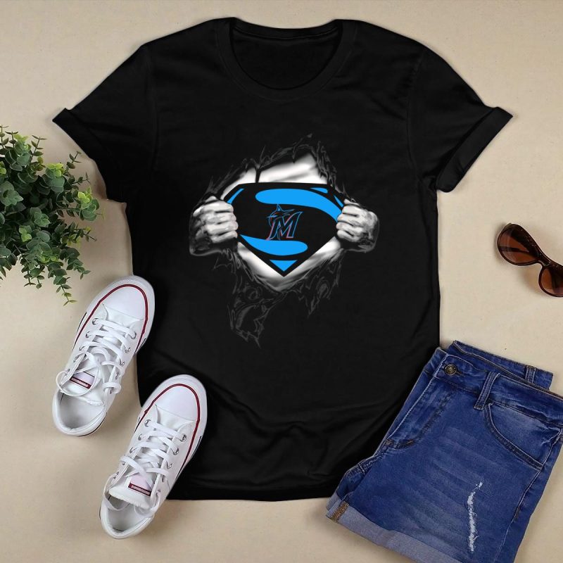 Miami Marlins Superman Logo Reveal T Shirt Black 1