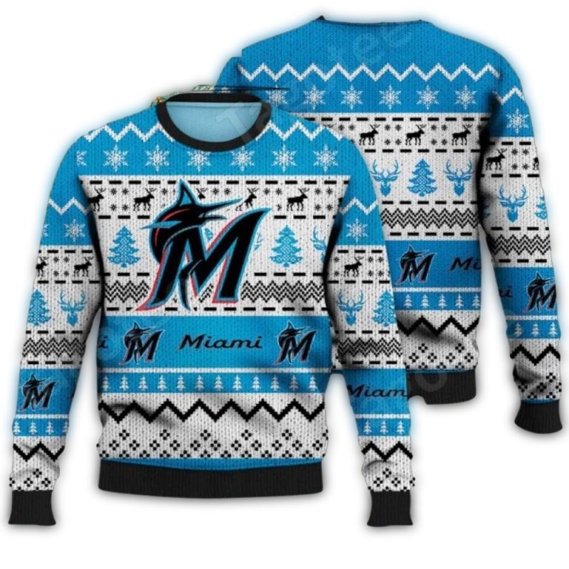 Miami Marlins Team Logo Festive Ugly Sweater 1