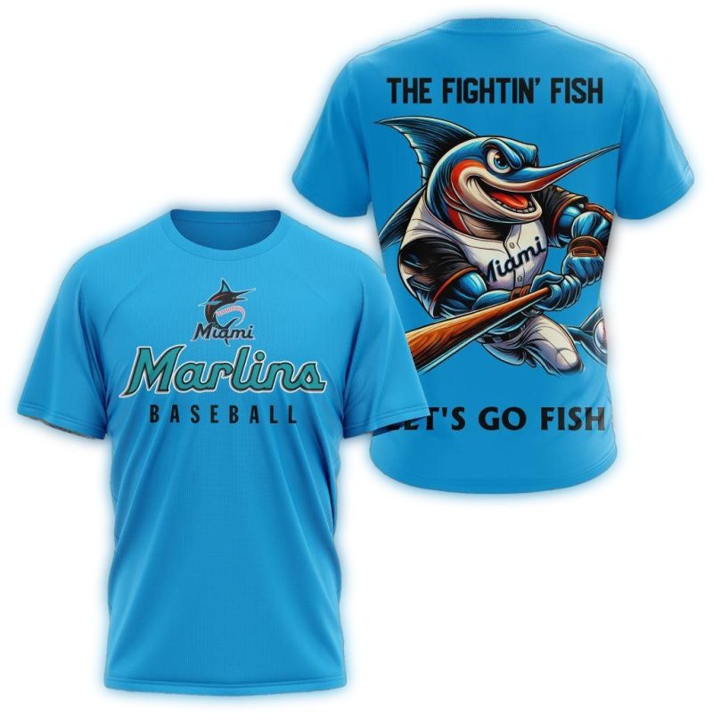 Miami Marlins The Fightin Fish Lets Go Fish AOP T Shirt 1