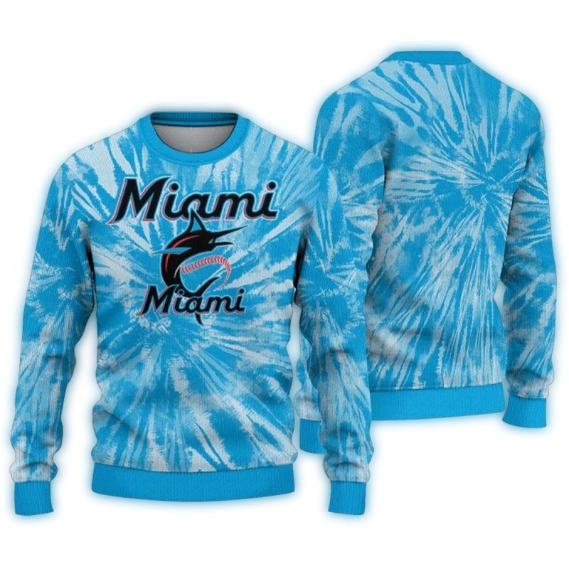 Miami Marlins Tie Dye Pattern Ugly Sweater 1