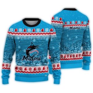 Miami Marlins Tree Pattern Holiday Sweatshirt For Festive Cheer