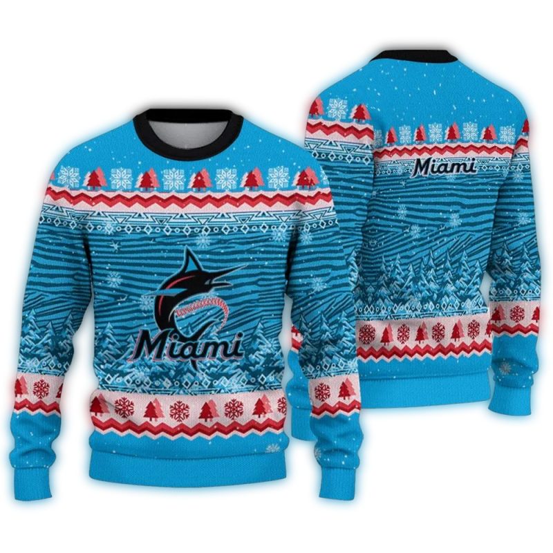 Miami Marlins Tree Pattern Ugly Sweater 1