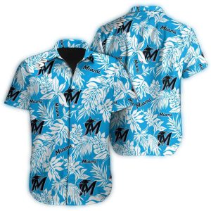 Tropical Leaf Hawaiian Shirt - Miami Marlins Fan Apparel