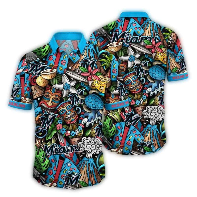 Miami Marlins Tropical Tiki Hawaiian Shirt 1