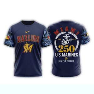 Miami Marlins Usmc 250Th Birthday All-Over Print T-Shirt For Fans