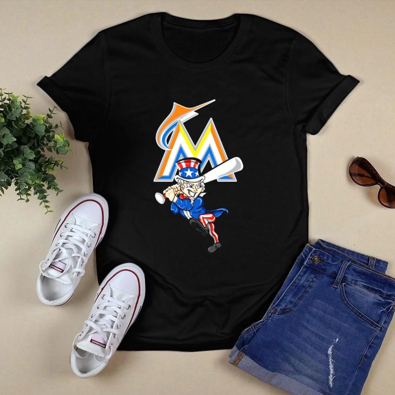 Miami Marlins Uncle Sam Plays Baseball 4th July T Shirt Black 1