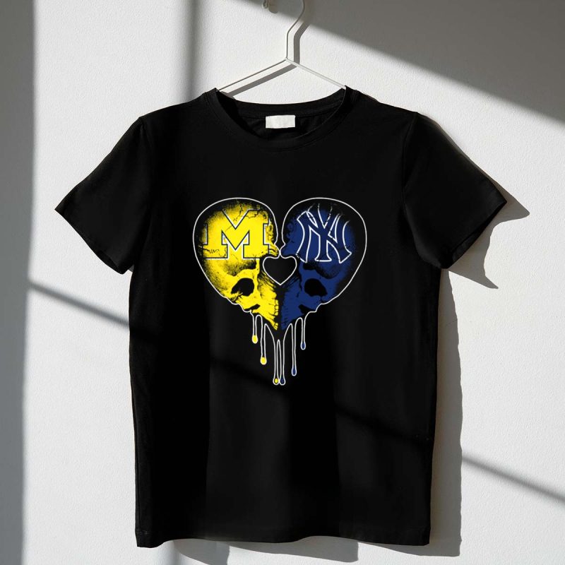 Michigan Yankees Skull Heart Love T Shirt t shirt 1 1
