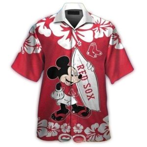 Mickey Mouse Tropical Flowers Boston Red Sox Hawaiian Shirt for Men