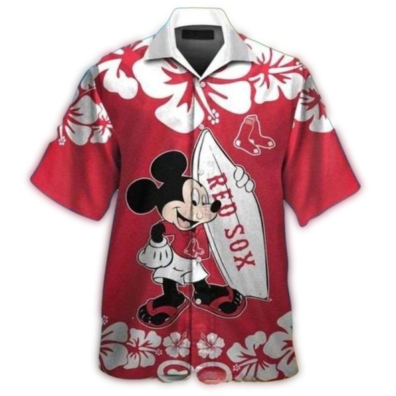 Mickey Mouse Tropical Flowers Boston Red Sox Hawaiian Shirt for Men
