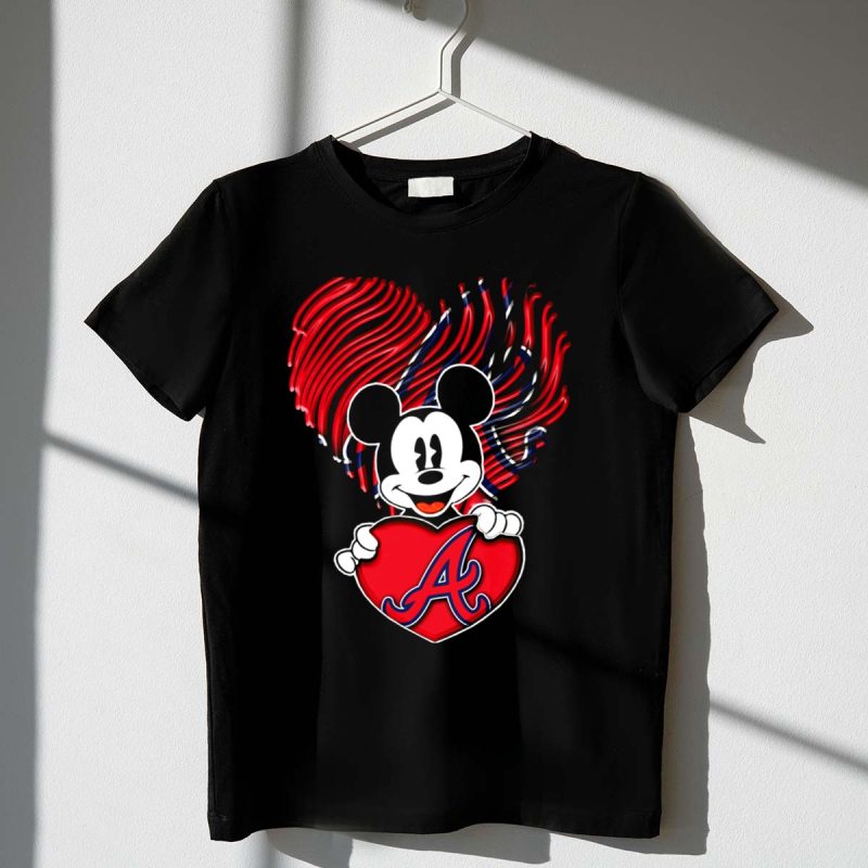 Mickey Mouse Atlanta Braves Heart Graphic T-Shirt For Fans