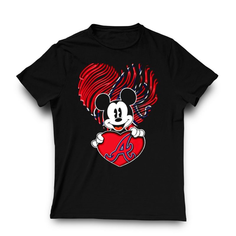 Mickey Mouse Atlanta Braves Heart Graphic T-Shirt For Fans - Image 3