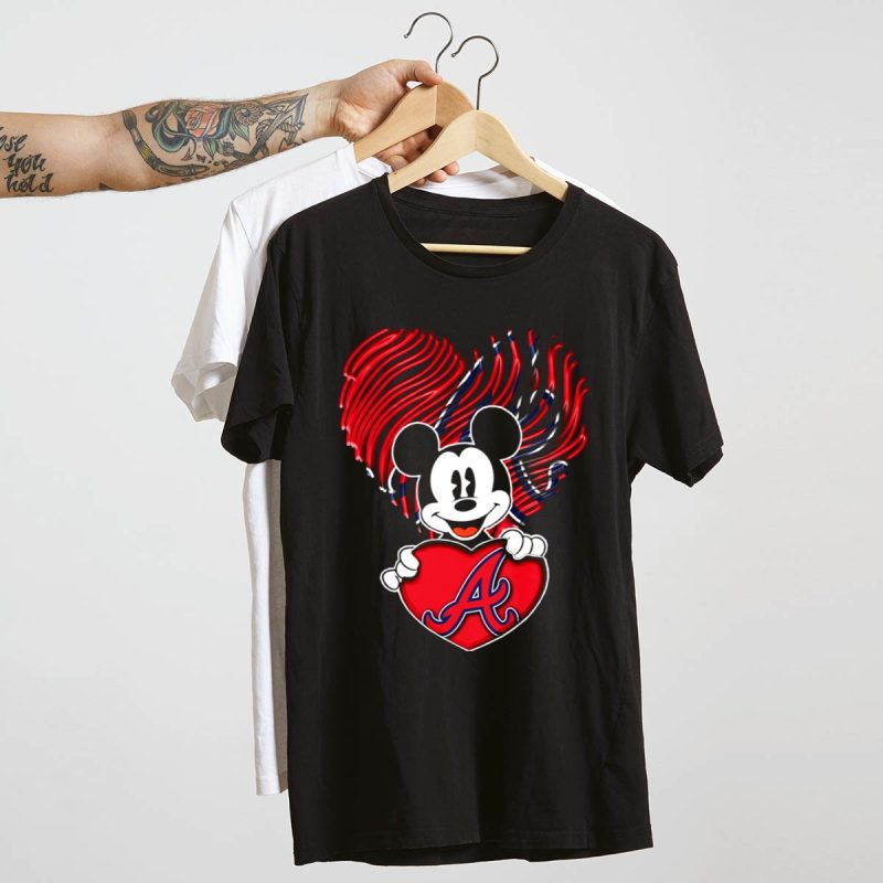 Mickey Mouse Atlanta Braves Heart Graphic T-Shirt For Fans - Image 4