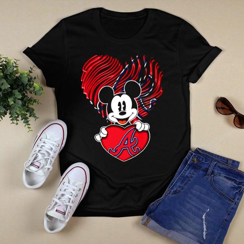 Mickey Mouse Atlanta Braves Heart Graphic T-Shirt For Fans - Image 5