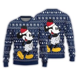 Mickey Mouse Santa Hat Ugly Sweater For New York Yankees Fans
