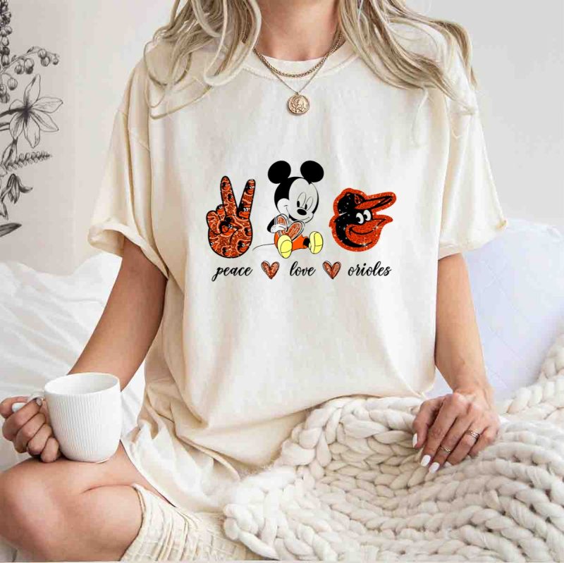 Mickey Mouse Peace Love Orioles Baseball Team T Shirt t shirt 1 1
