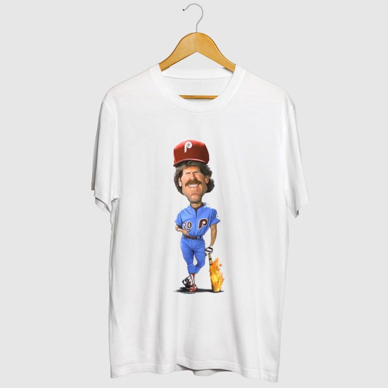 Mike Schmidt Number 20 Philadelphia Phillies Flaming Bat Graphic T-Shirt - Image 2