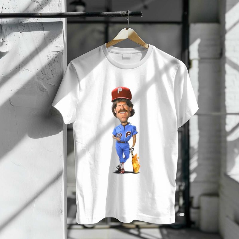 Mike Schmidt Number 20 Philadelphia Phillies Flaming Bat Graphic T-Shirt - Image 3