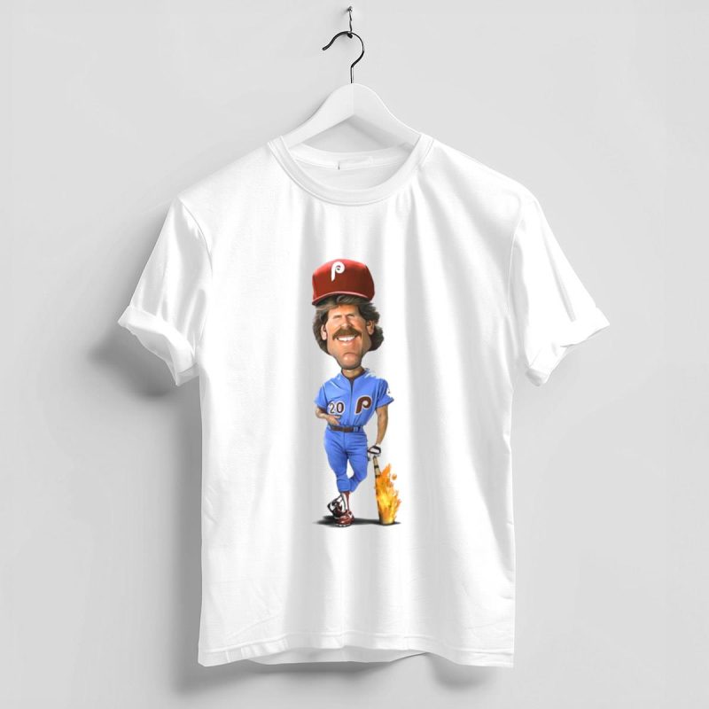 Mike Schmidt Number 20 Philadelphia Phillies Flaming Bat Graphic T-Shirt - Image 4