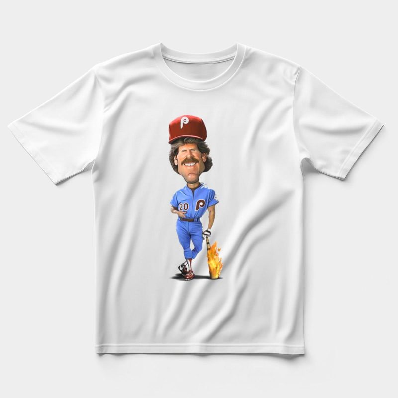Mike Schmidt Number 20 Philadelphia Phillies Flaming Bat Graphic T-Shirt - Image 5