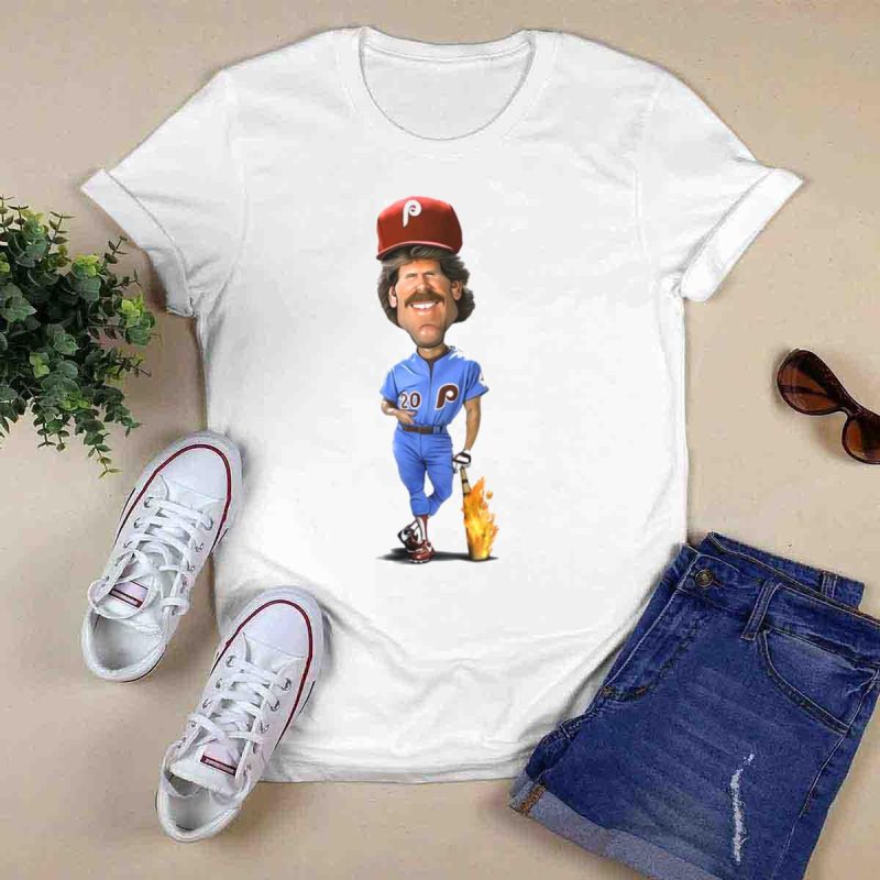 Mike Schmidt Number 20 Philadelphia Phillies Flaming Bat Graphic T-Shirt - Image 6