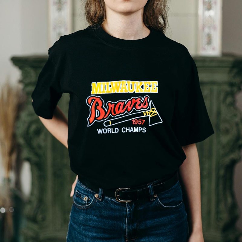 Milwaukee Braves 1957 World Champions T-Shirt - Vintage Baseball Tee - Image 2
