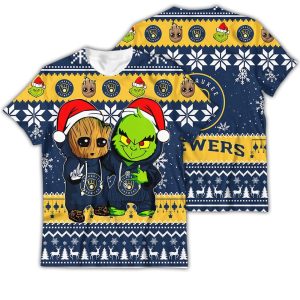 Milwaukee Brewers Baby Groot & Grinch Friends All Over Print T-Shirt