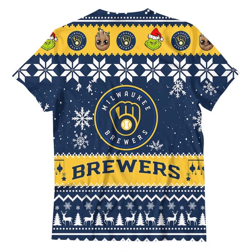 Milwaukee Brewers Baby Groot & Grinch Friends All Over Print T-Shirt - Image 3