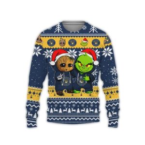 Milwaukee Brewers Baby Groot And Grinch Best Friends Football American Ugly Sweater