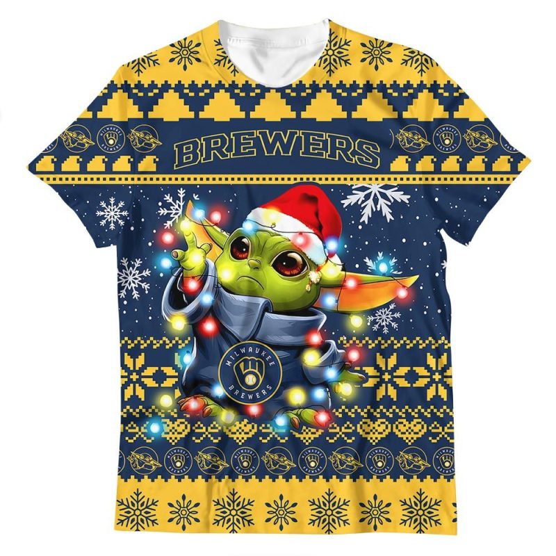 Milwaukee Brewers Baby Yoda Star Wars All-Over Print T-Shirt for Kids - Image 2