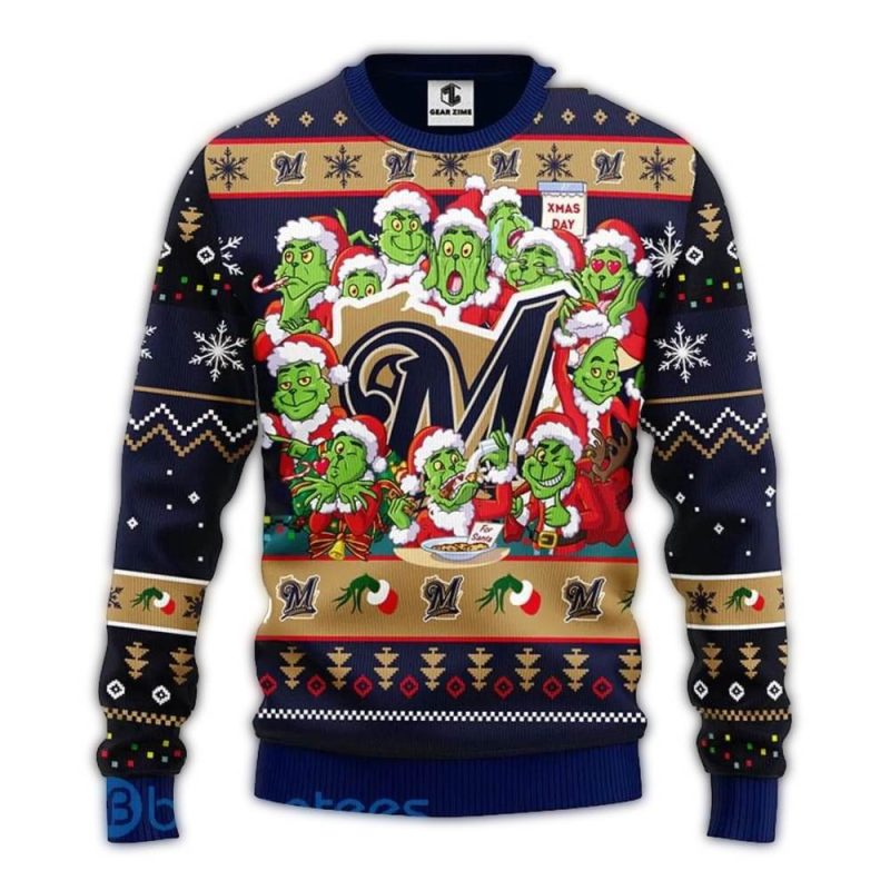 Milwaukee Brewers Cute 12 Grinch Face Xmas Day Ugly Sweater