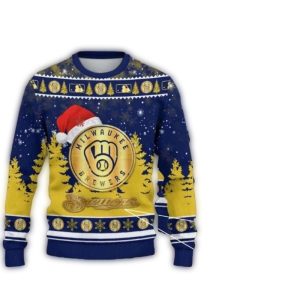 Milwaukee Brewers Golden Logo Christmas Trees Ugly Sweater