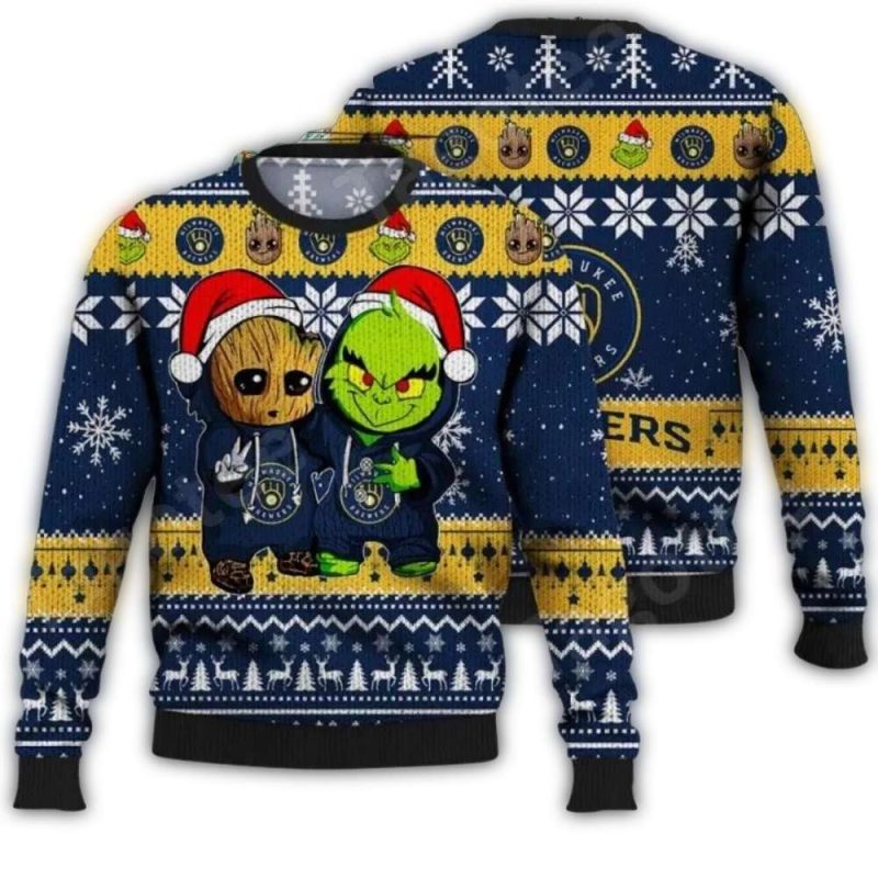 Milwaukee Brewers Groot And Grinch Ugly Sweater