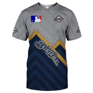 Milwaukee Brewers Heart Logo All-Over Print T-Shirt for Fans