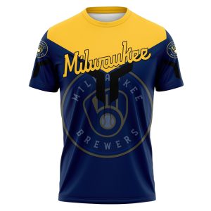Milwaukee Brewers Yellow & Navy All Over Print T-Shirt for Fans
