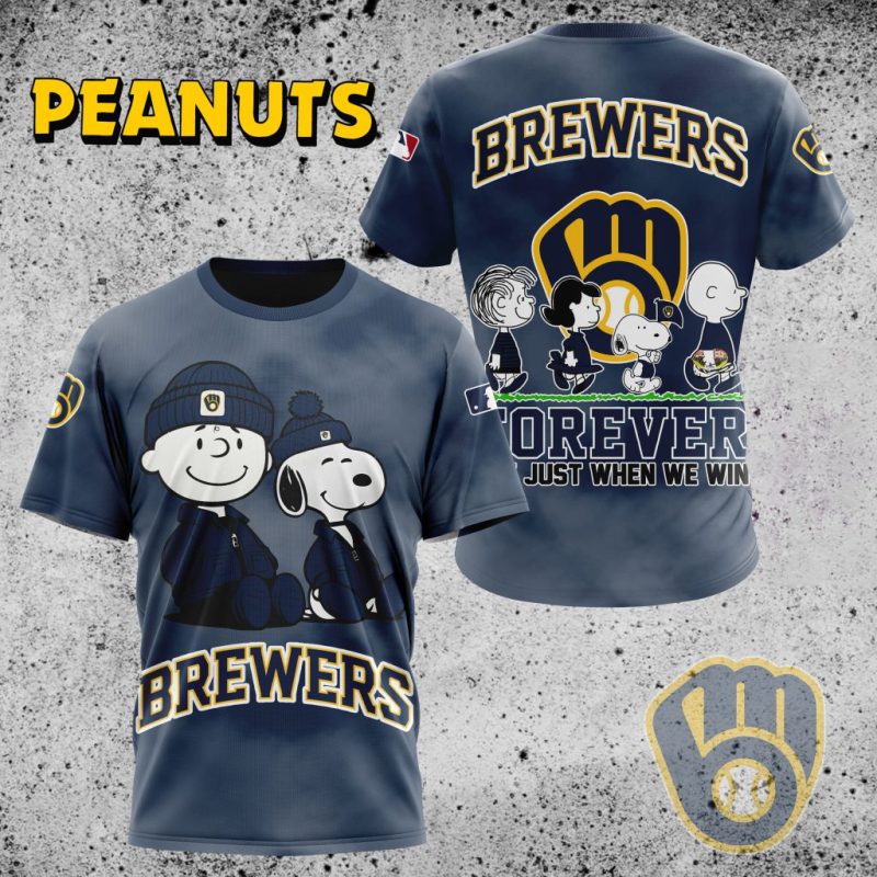 Milwaukee Brewers Peanuts Friends All-Over Print T-Shirt for Fans