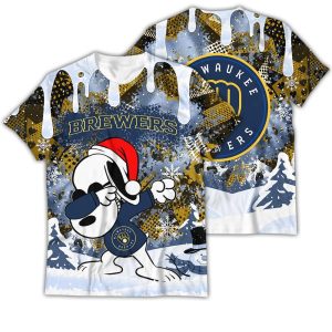 Milwaukee Brewers Snoopy Dabbing All Over Print T-Shirt for Fans